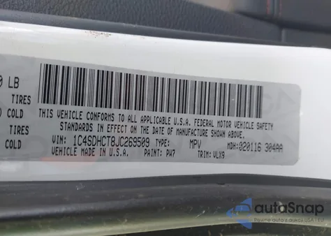 2018 Dodge Durango R/T Rwd из США, поврежденный, VIN 1C4SDHCT8JC269509